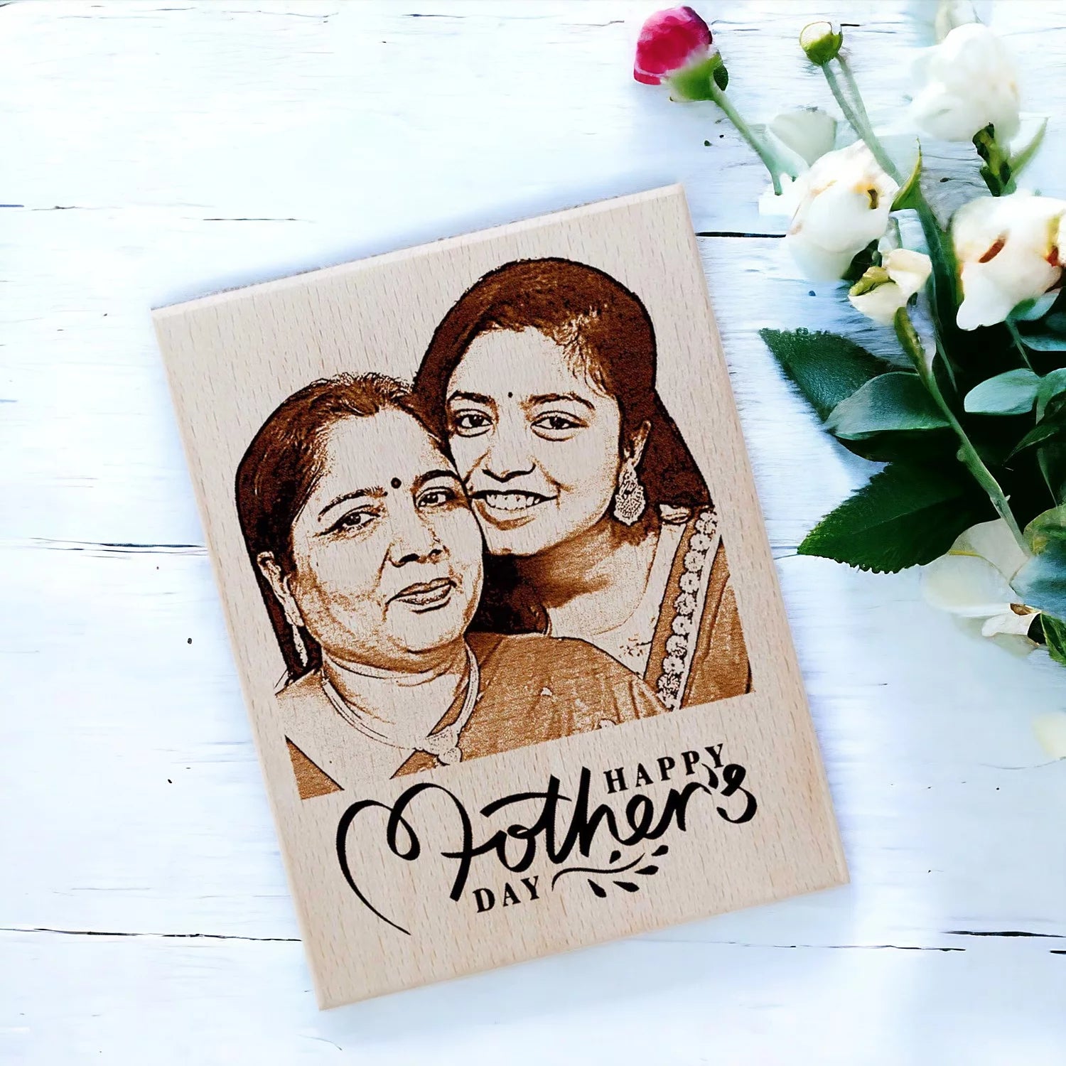 Mother's Day Personalized Engraved Wooden Photo Plaque – Custom Tabletop Frame Gift from Daughter or Son | Best Birthday Gift for Mom, Mumma, Mummy, Amma