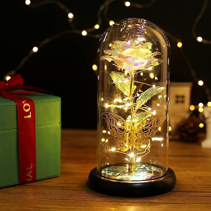 Forever Galaxy Rose in Glass Dome with LED Lights – The Ultimate Romantic Gift for Her | Birthday, Anniversary, Valentine’s Day, Mother’s Day