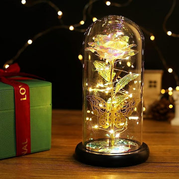 Forever Galaxy Rose in Glass Dome with LED Lights – The Ultimate Romantic Gift for Her | Birthday, Anniversary, Valentine’s Day, Mother’s Day