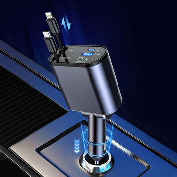 Retractable Fast Car Charger – Dual Port | 60W PD + QC 3.0 | Universal Compatibility