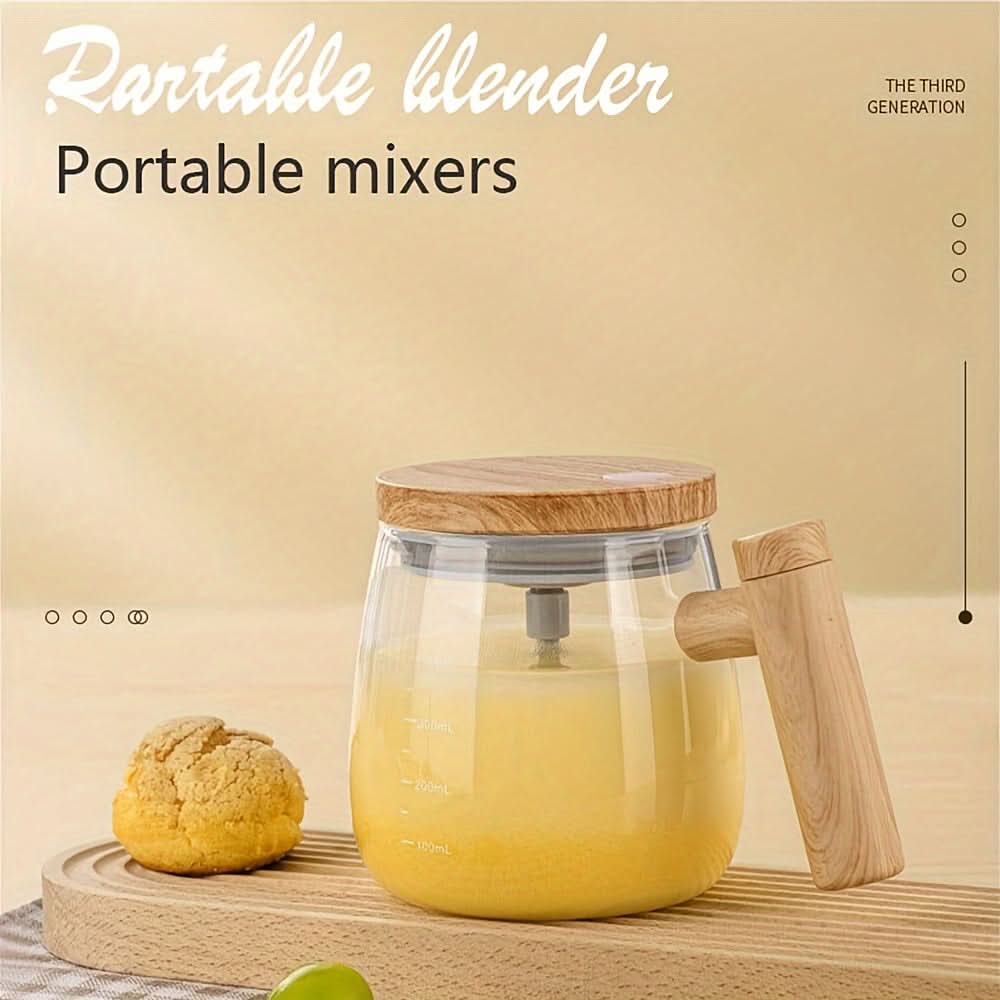 Electric Self-Stirring Wooden Mug – Premium Borosilicate Glass with Auto Mixing Function | Ideal for Coffee, Milk, Protein Shakes & More