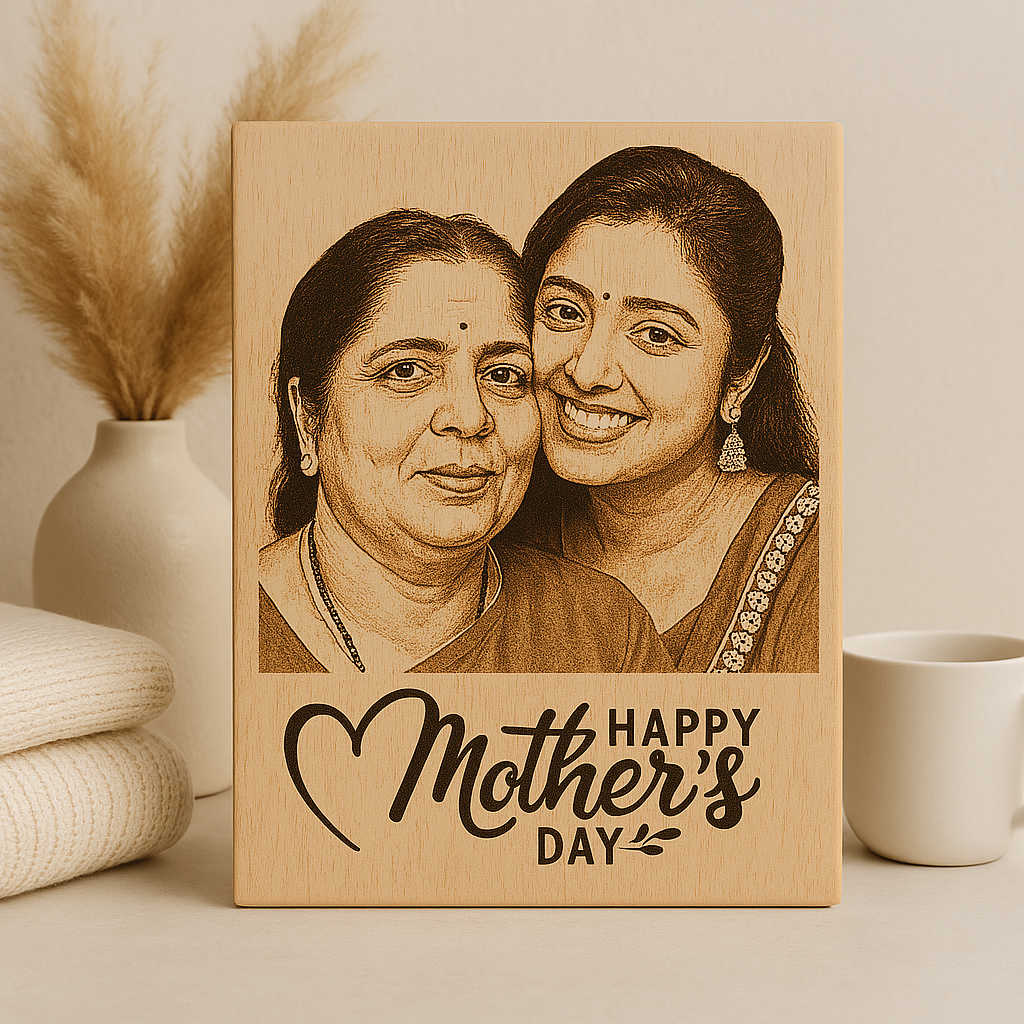 Mother's Day Personalized Engraved Wooden Photo Plaque – Custom Tabletop Frame Gift from Daughter or Son | Best Birthday Gift for Mom, Mumma, Mummy, Amma